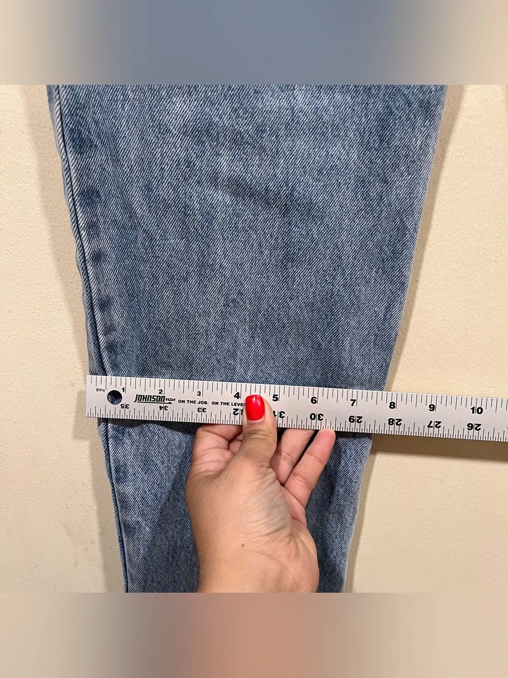 Meshki women’s straight leg light blue denim size 8 high rise raw hem - Picture 5 of 9